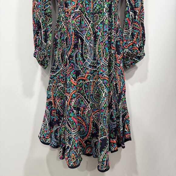 Maeve Anthropologie Boho Paisley Dress Flowy Long Sleeve Navy/Multicolor Size S - Picture 4 of 15